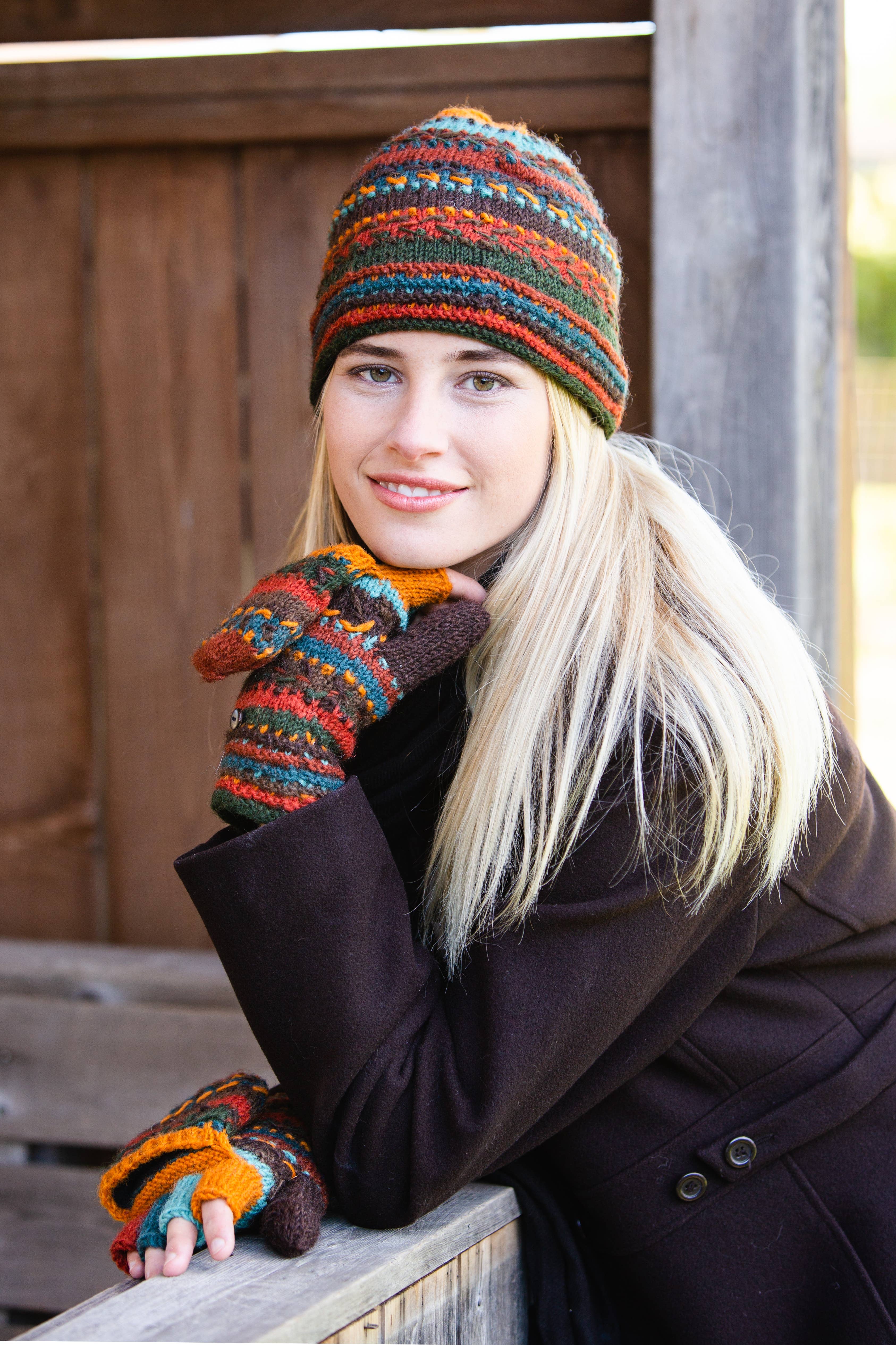 Lost Horizons Canada - Wholesale Beanie - Women's - Navika Wool Beanie Hat with Embroidered Stripes7