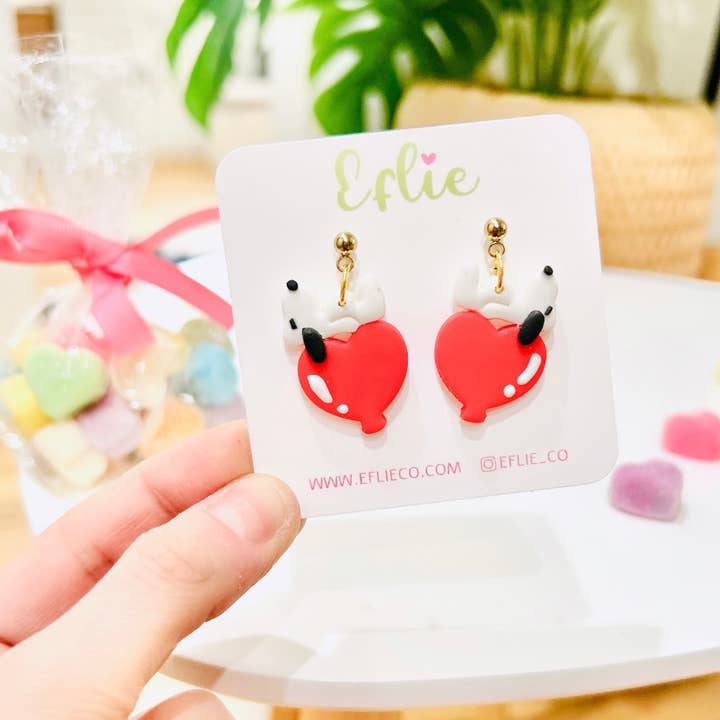 Eflie - Wholesale Dangle Earrings - Snoopy On Heart Balloon Valentine’s Day Dangle Earrings Love