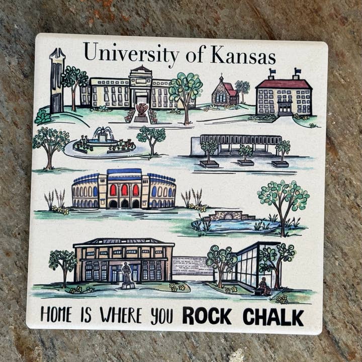 Sous-verre en pierre aquarelle de l'Université du Kansas pour la vente par Something Beautiful