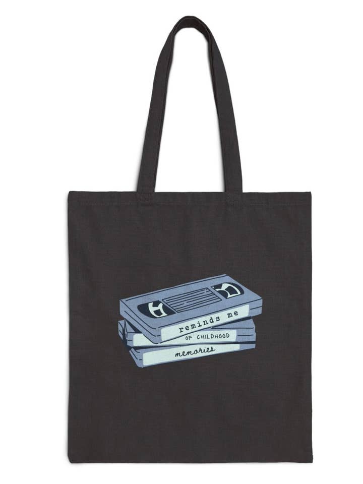 Retro 80s Rock VHS Graphic Tote Bag for Music Lovers for wholesale by Heyday Press
