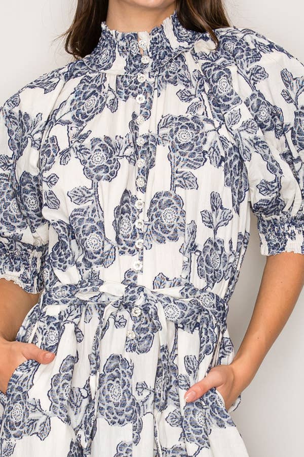 Curds and Whey – Großhandel Kleid – Damen – C7114 MAXIKLEID MIT PUFFÄRMELMUSTER4