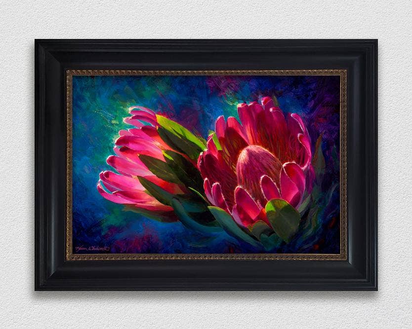 Whitworth Gallery - Wholesale Art Print - Sunlit Protea - Signed Artist Canvas of Tropical Protea Flower Painting4