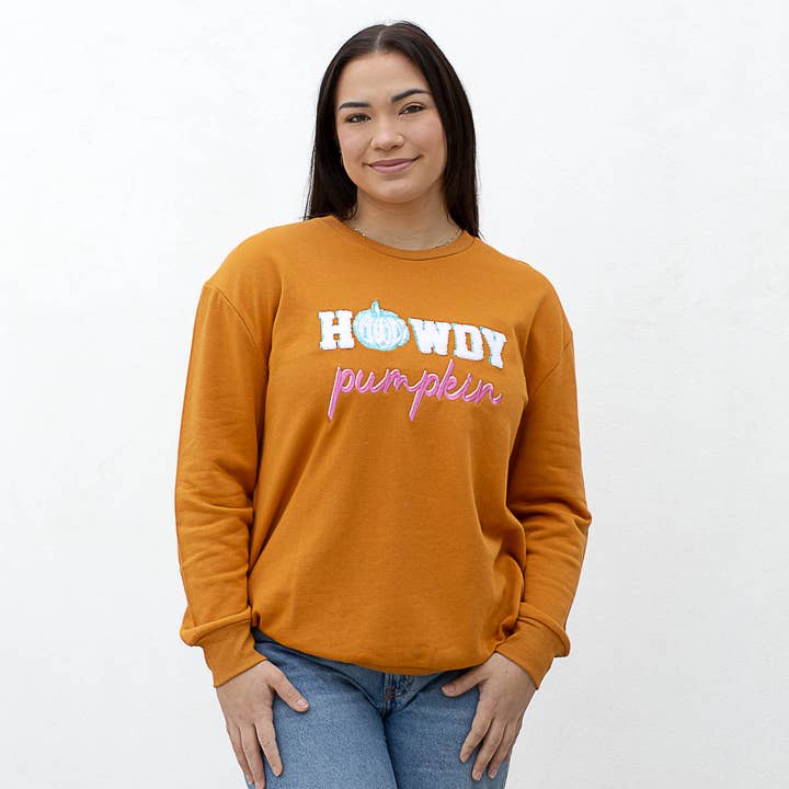 Howdy Pumpkin Sweatshirt Orange/Multi -Asst. for wholesale by The Royal Standard