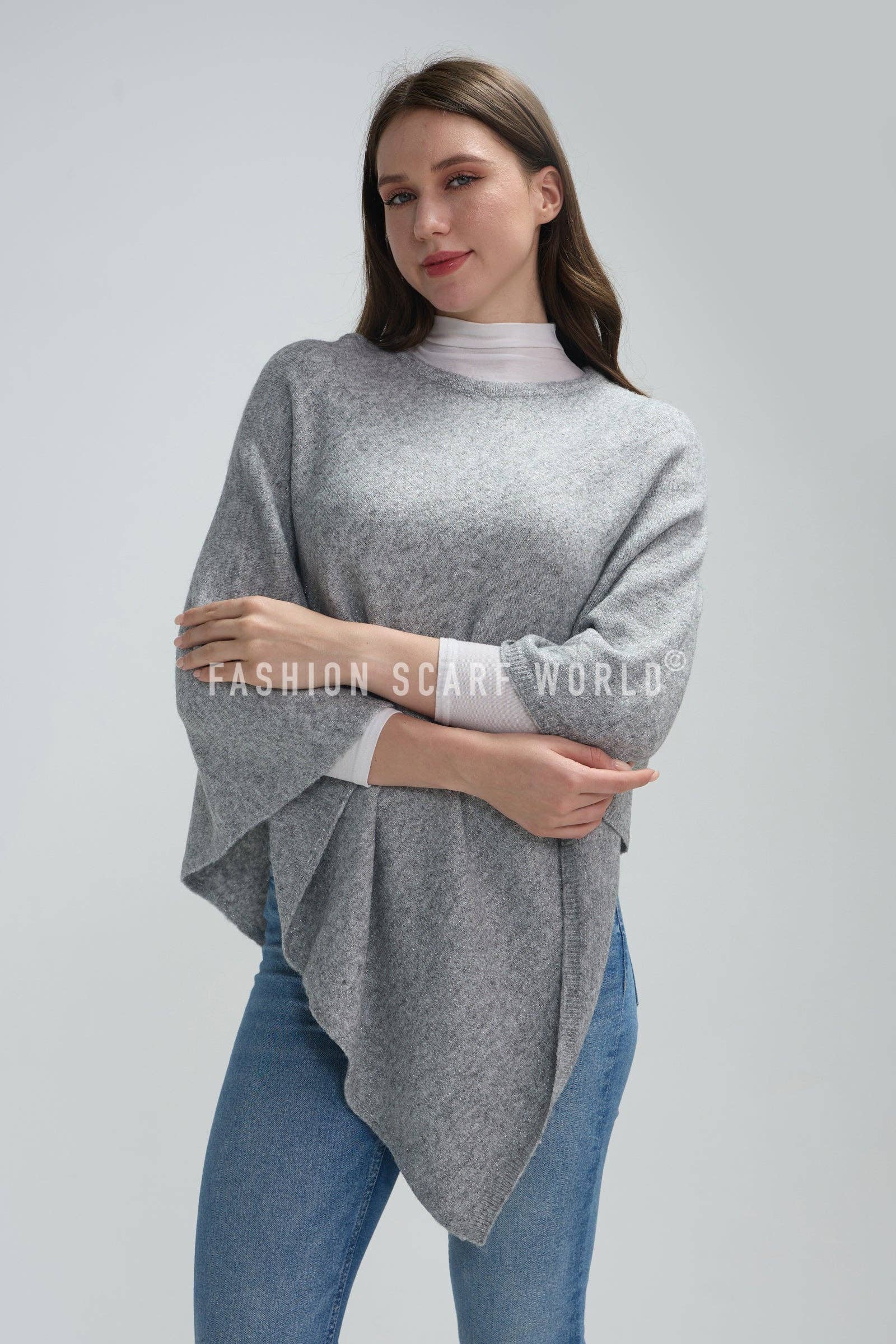 Fashion Scarf World – wholesale Poncho – Women's – Plain Cosy Metallic Thread Poncho13