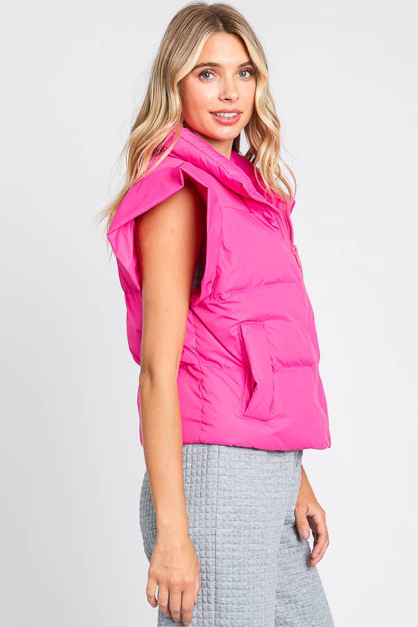 GeeGee x Lovelo - Wholesale Outerwear Vest - Women's - Plus Ruffled Sleeve Puffer Vest, MJ4501PL18