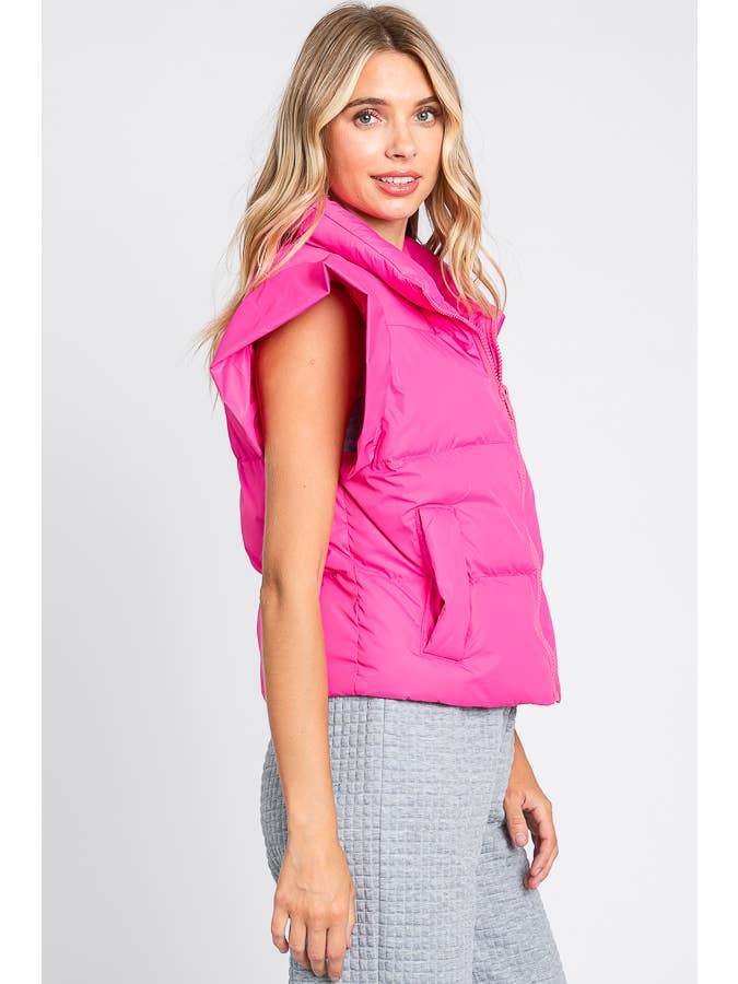 GeeGee x Lovelo - Wholesale Outerwear Vest - Women's - Plus Ruffled Sleeve Puffer Vest, MJ4501PL18