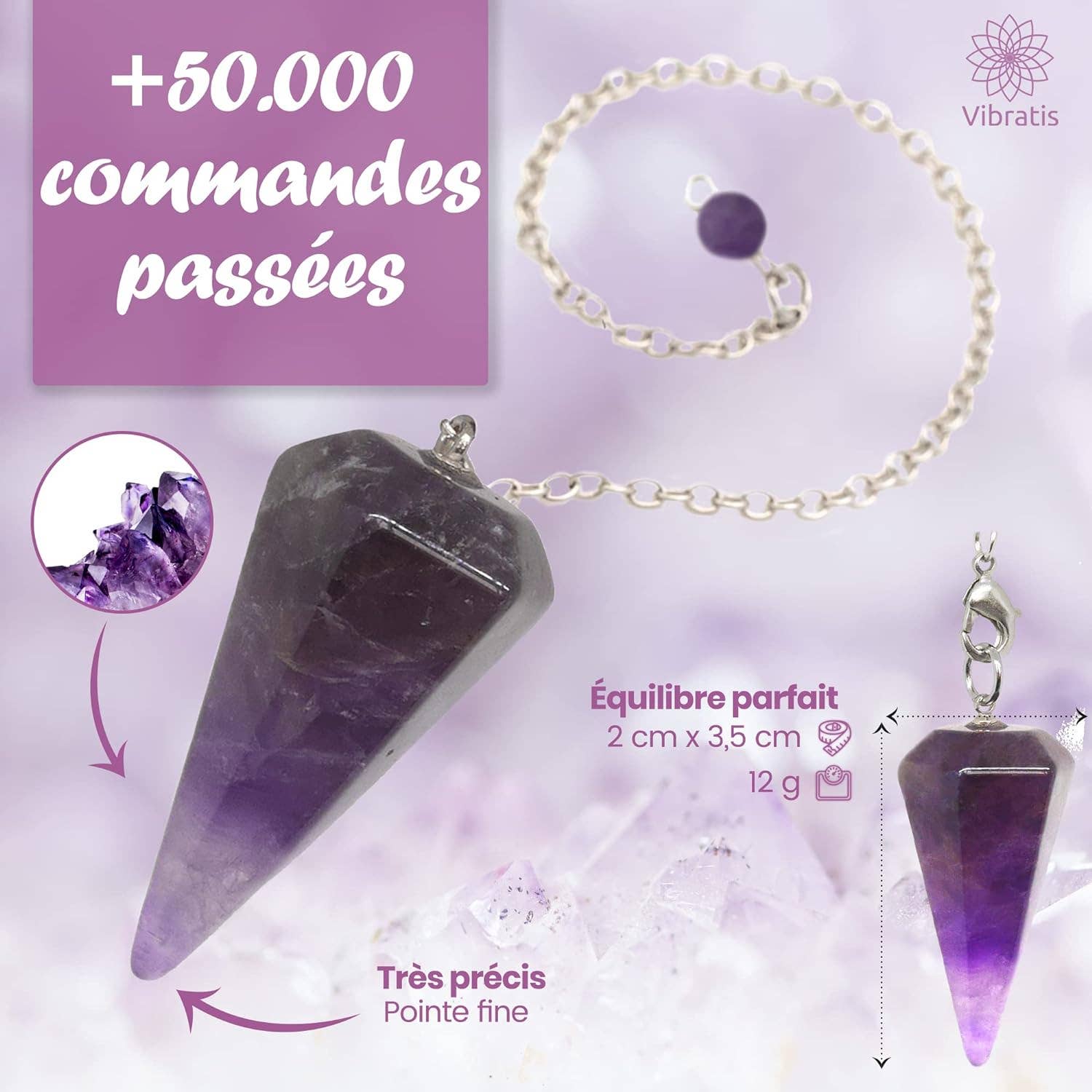Vibratis - Wholesale Meditation Supplies - 5 + 1 FREE: Amethyst Divinatory Pendulum2