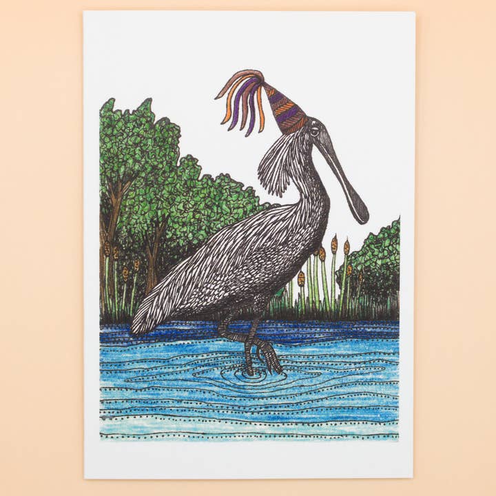 Sunshine Sea Art - Wholesale Birthday Card - Royal Spoonbill Greeting Card Australia Bird Birthday Card0