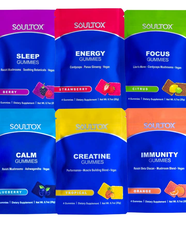 Sampler met 6 stuks veganistische functionele paddenstoelen en creatinegummies voor wholesale door Lucky Soul