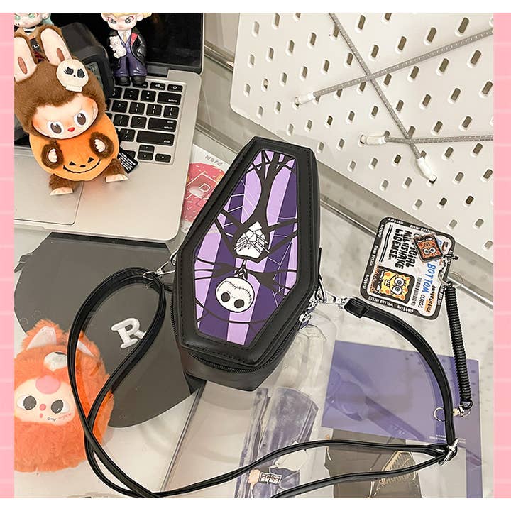 Tourtiwi - Wholesale Crossbody Bag - Women's - Gothic Halloween Print Coffin - Shaped Crossbody Bags12