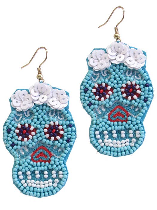 (J377) ÖRHÄNGE MED FRÖPÄRLA MED PALJETT SOCKERSKALLE för wholesale av Jewelry Max