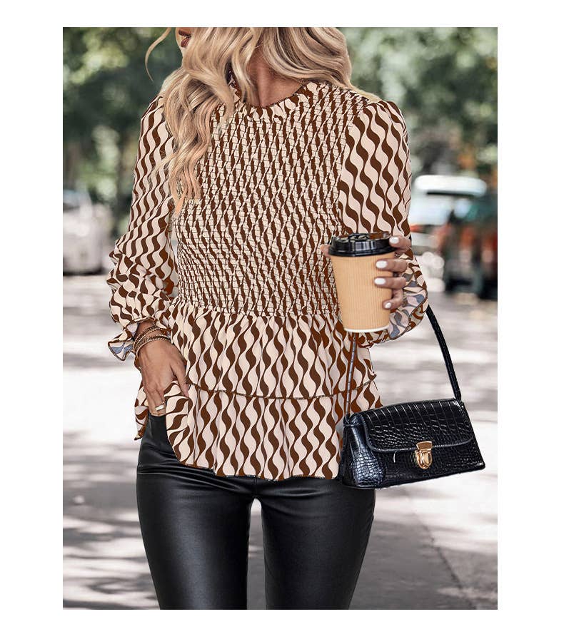 Lily Clothing - Vente Chemisier – femme - CHEMISE À MANCHES LONGUES À IMPRIMÉ ONDULÉ AVEC CACHE-CŒUR6