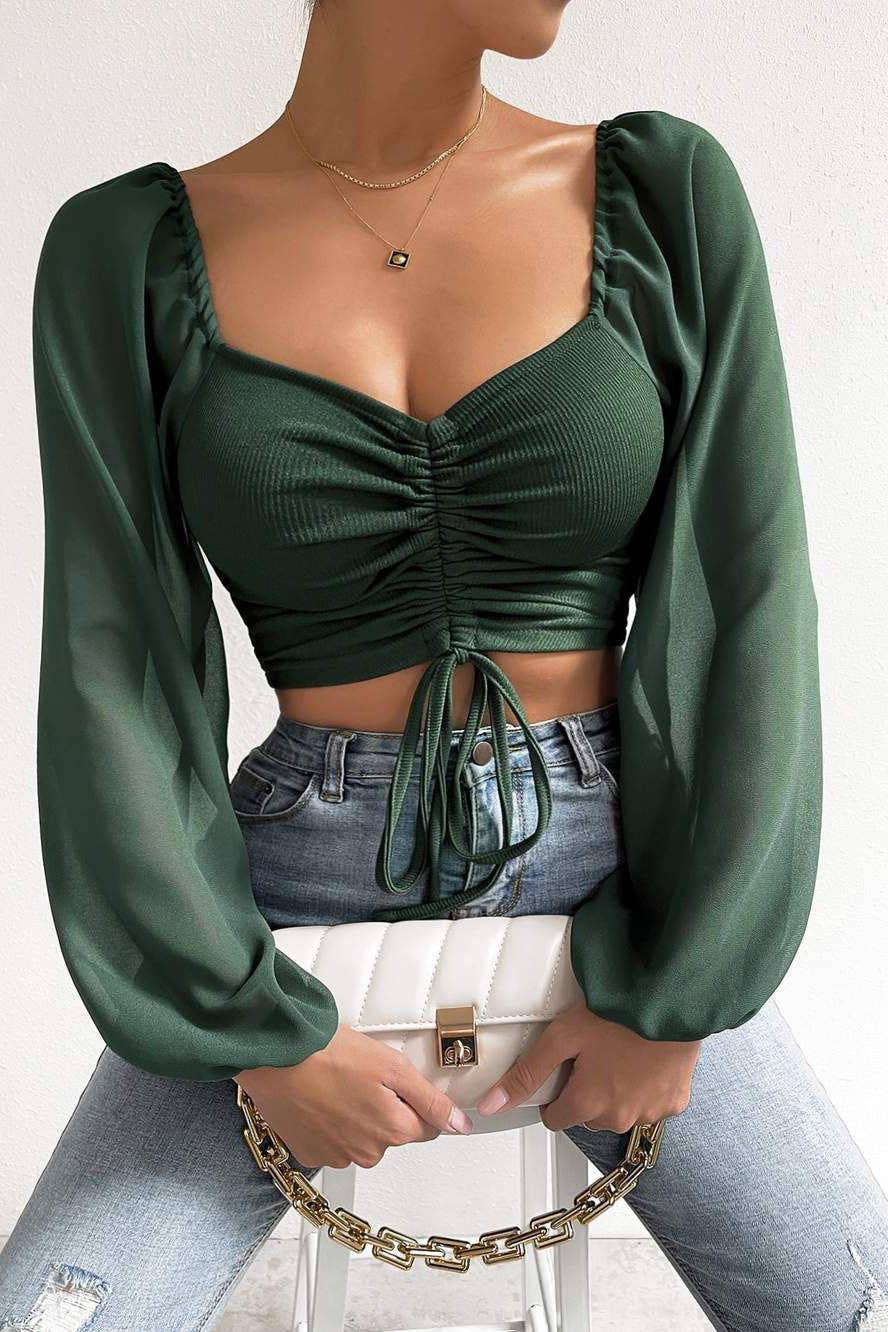 safistyle - Wholesale Blouse - Women's - Ruched Long Sleeve Crop Top1