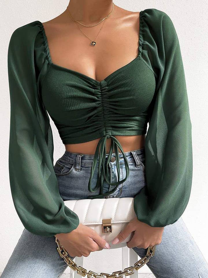 safistyle - Wholesale Blouse - Women's - Ruched Long Sleeve Crop Top1