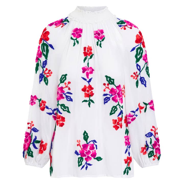 Forudbestil Søstre Broderet Bomulds Bouclé Bluse for engroshandel hos Rebecca Thompson