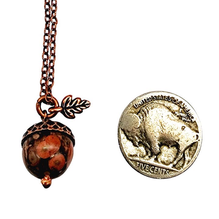 MergingMetals - Wholesale Pendant/Charm Necklace - Acorn Necklace-Poppy Jasper