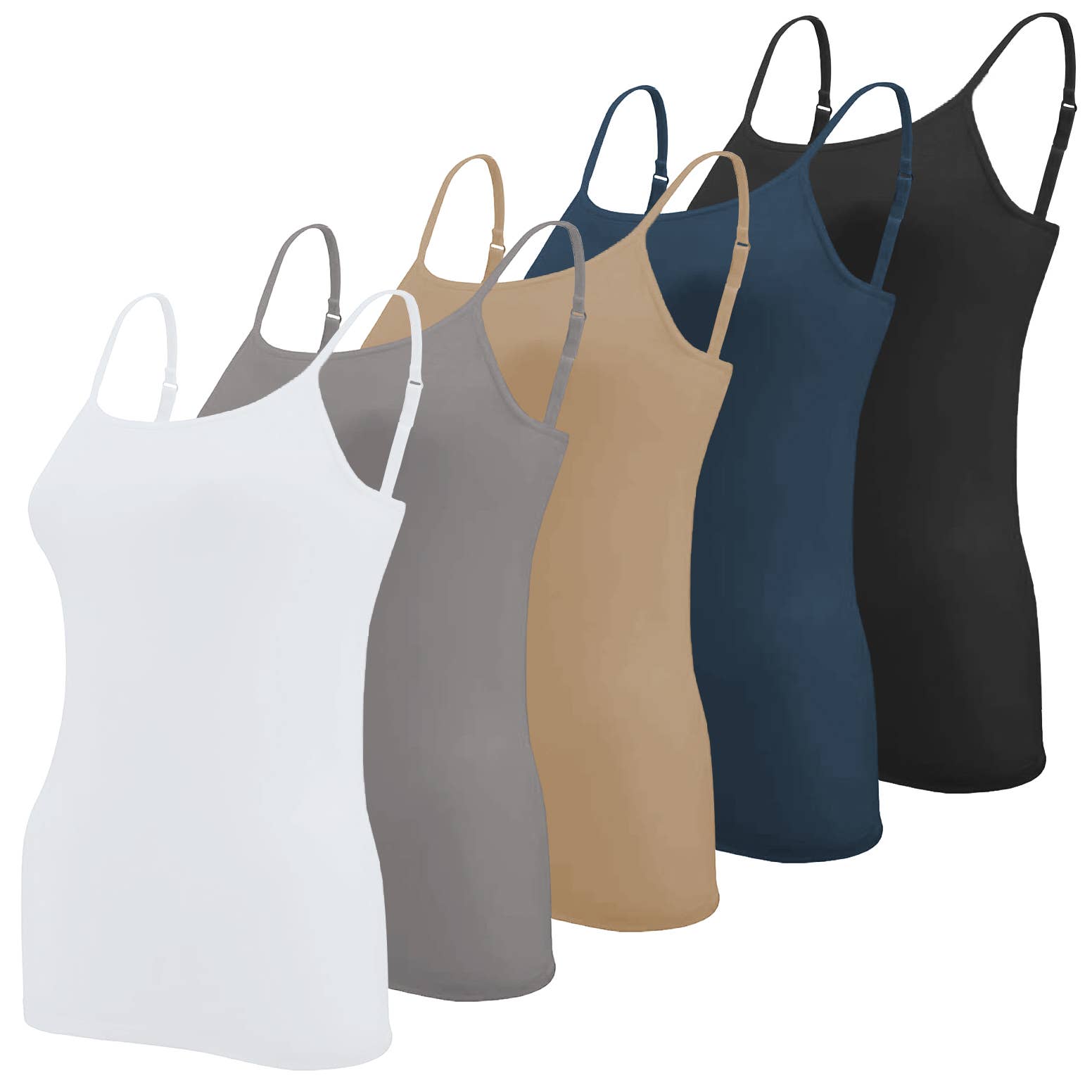 I-Wear Brands - Vente Débardeur – femme - Lot de 5 débardeurs camisoles réglables à bretelles spaghetti pour femmes0