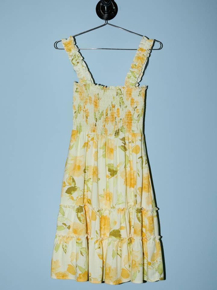 SLEEVELESS RUFFLE STRAP SMOCKING TOP FLORAL MINI DRESS for wholesale by GILLI