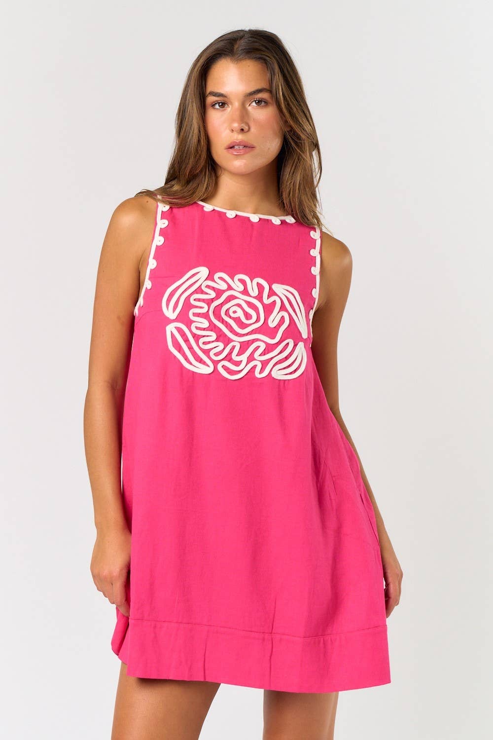 Lalavon - Vente Robe – femme - ILD5208 Robe droite sans manches bohème brodée0