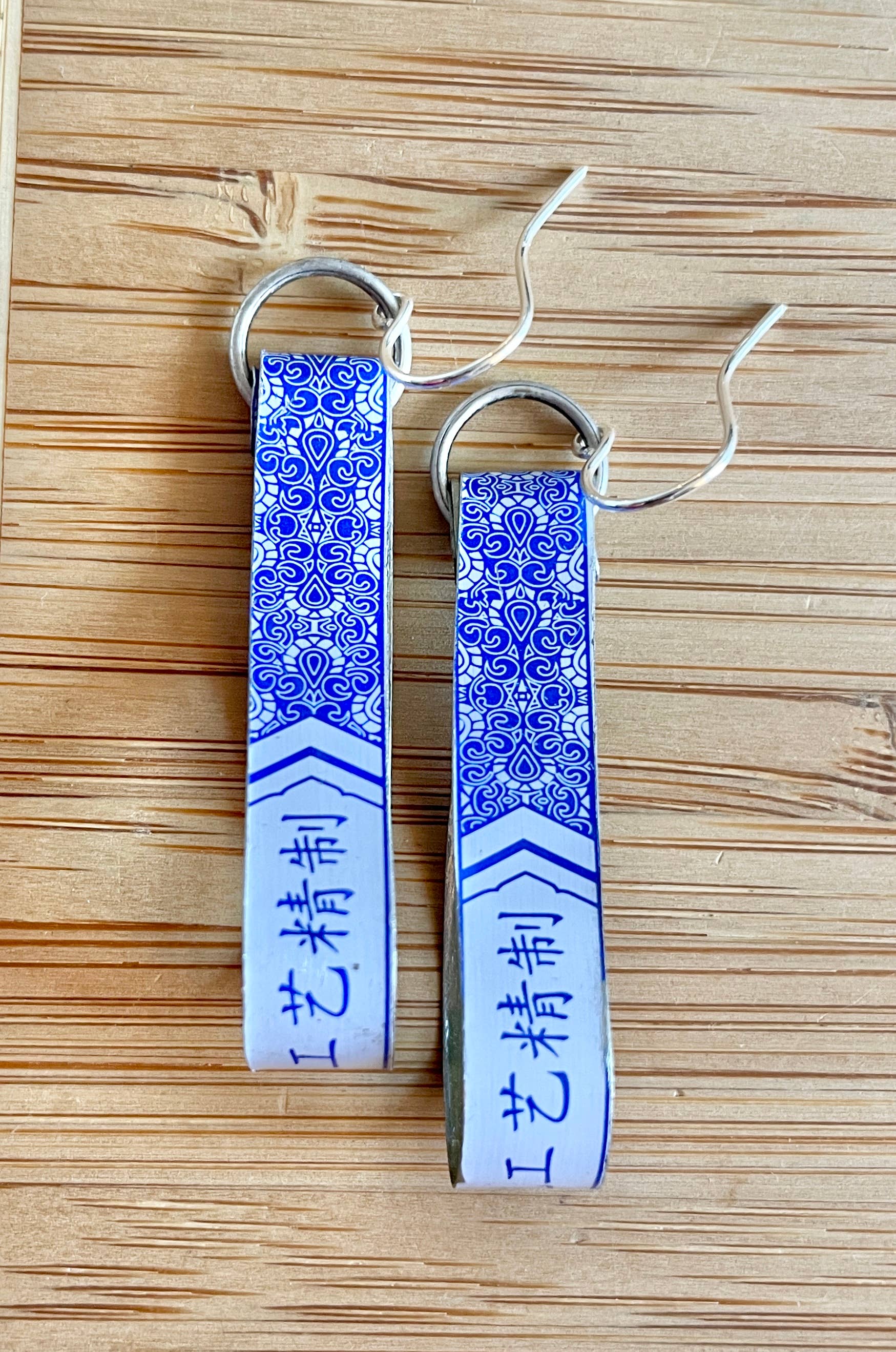 TTE Designs - Wholesale Dangle Earrings - Blue and White Chinoiserie Inspired Vintage Tin Earrings7