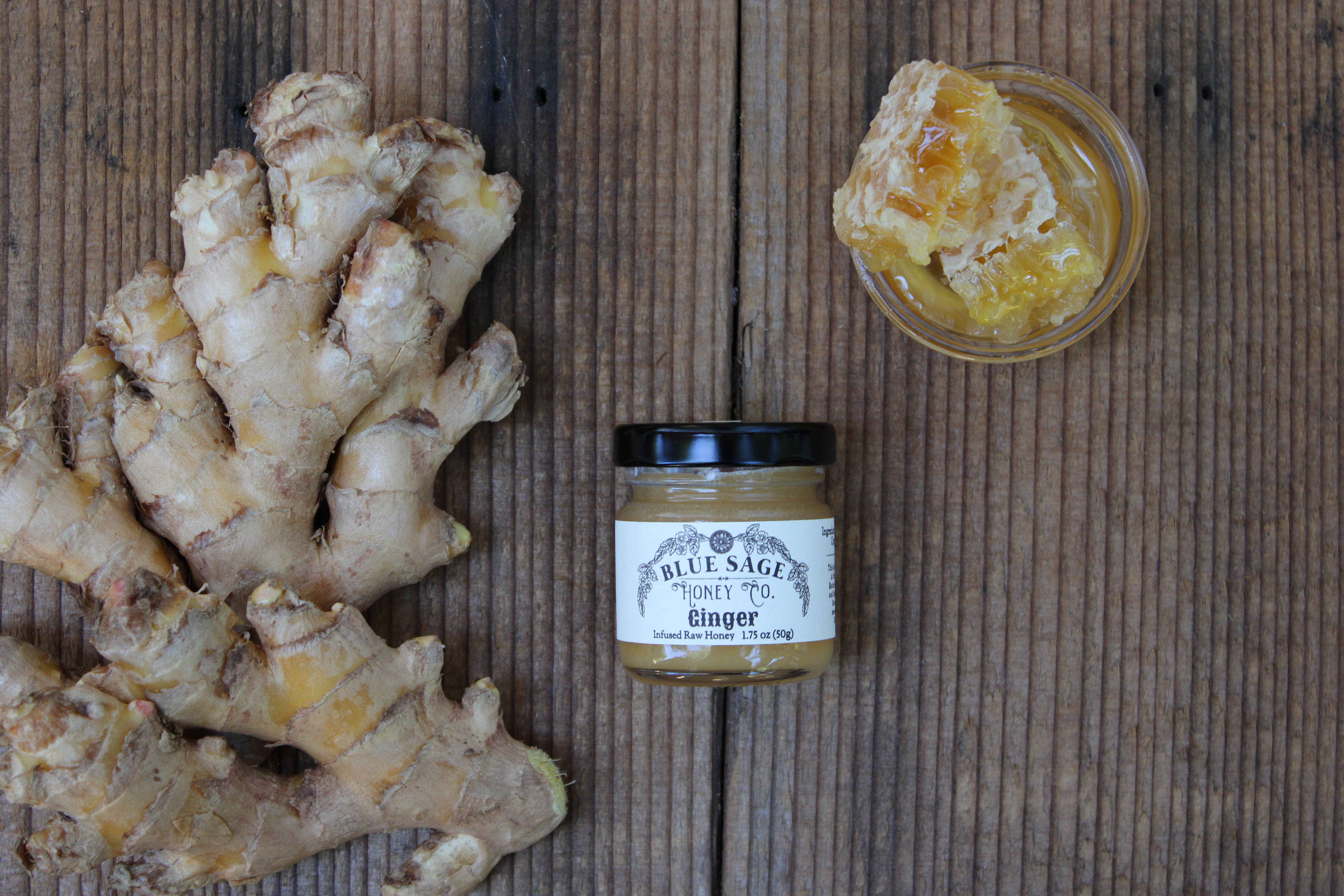 Blue Sage Honey Co. – wholesale Honung – Ingefära infunderad rå honung äkta ingefära salt och söt1