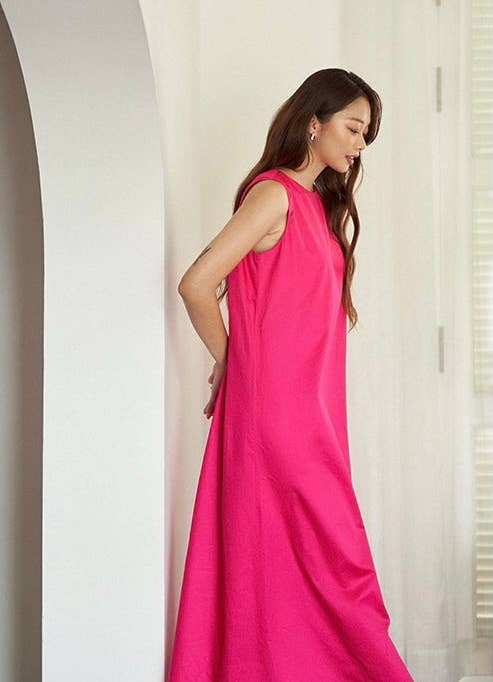 LIV Maternity - Wholesale Dress - Women's - Fuschia Sleeveless Poplin Dress0