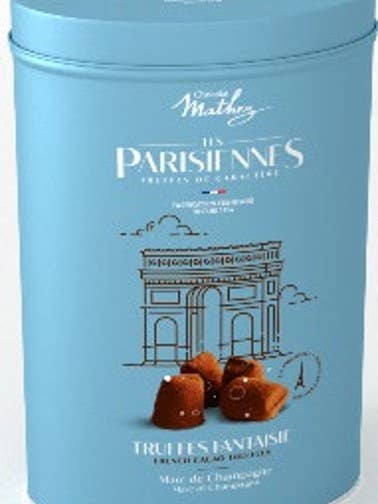 Mathez · Cocoa-powdered truffles w/ Marc de Champagne tin for wholesale by French Feast