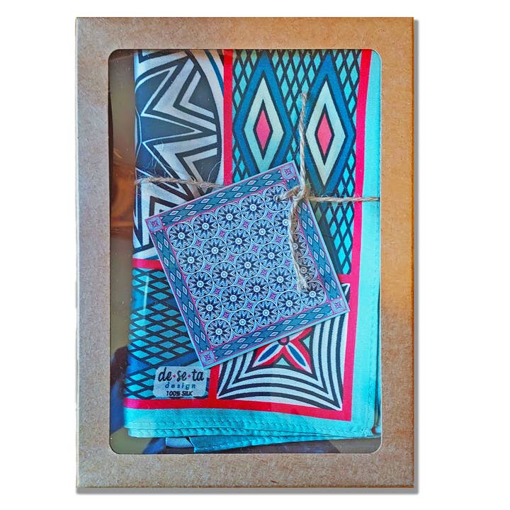 Deseta Design - Wholesale Scarf - Women's - Geometric Mesob African Basket Pattern Silk Scarf3