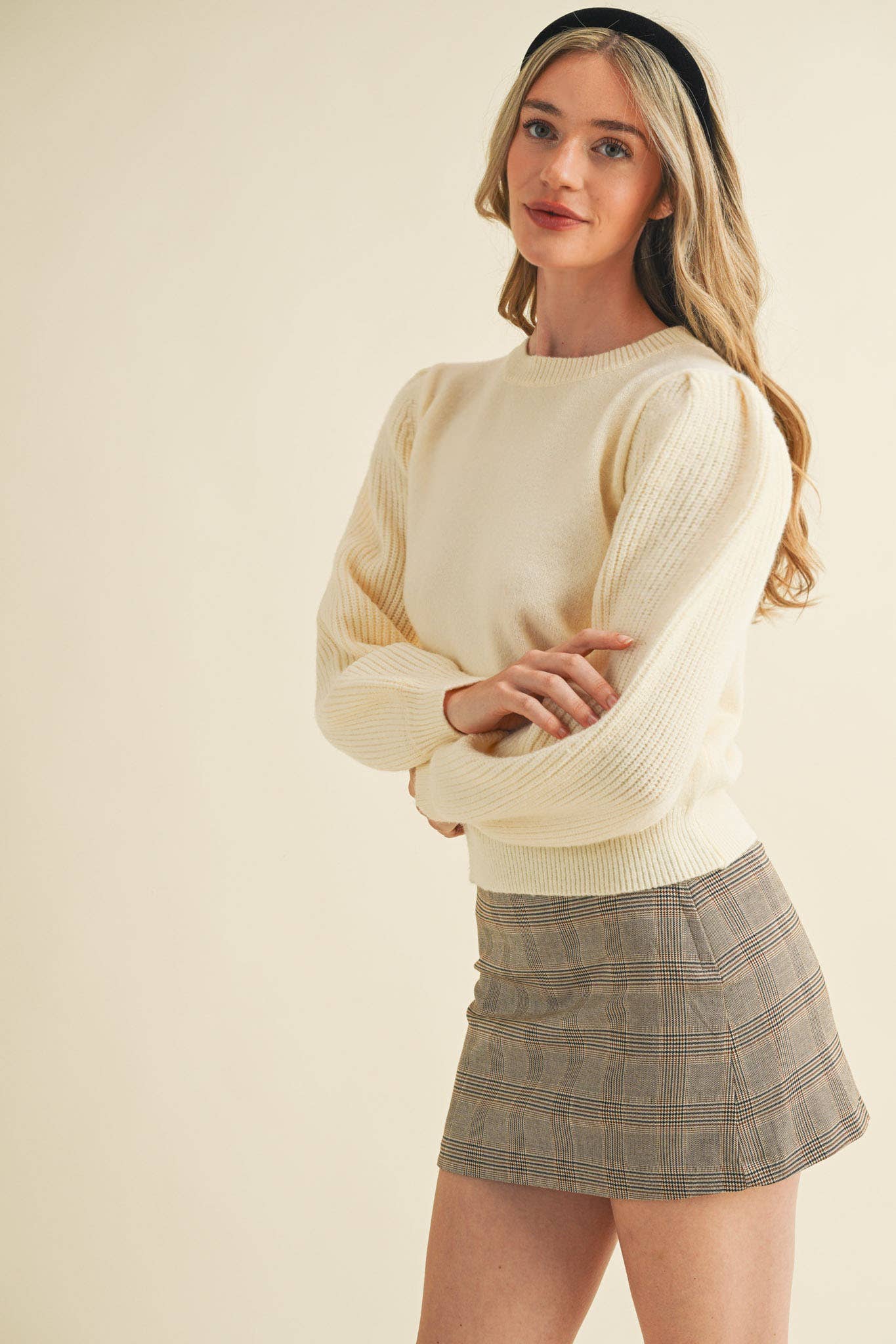 &MERCI - Wholesale Knit Sweater - Women's - RIBBED PUFF SLEEVE SWEATER MSW109518