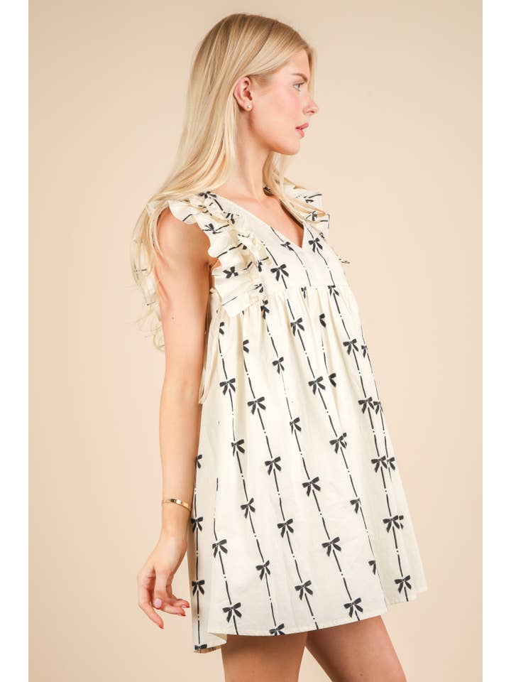VERY J - Wholesale Dress - Women's - ND31668-Bow Printed Sleeveless Mini Dress7