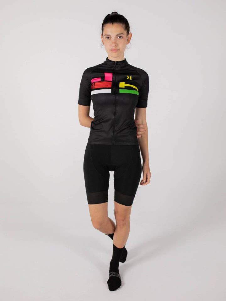 WOMEN'S SHORT SLEEVE JERSEY ELITE GEOMETRIC BLACK for wholesale by BRK23