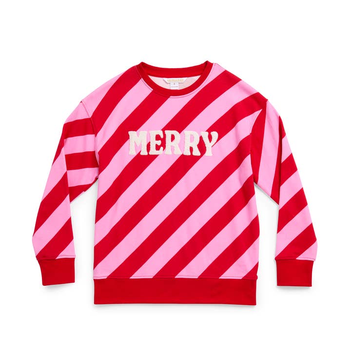 "MERRY" DIAGONAL STRIPED CLASSIC SWEATSHIRT for wholesale by Shiraleah