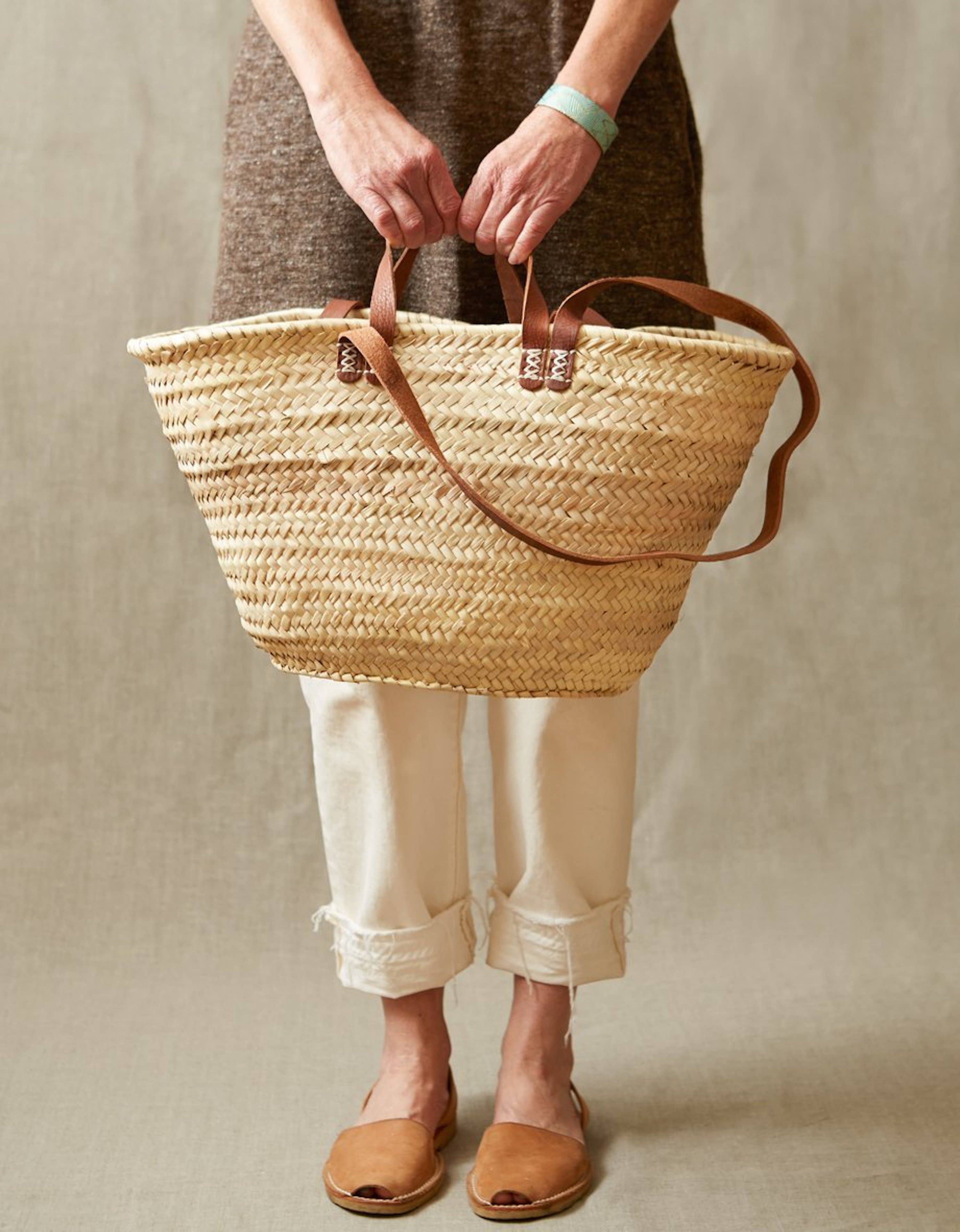 NomadWeave Ltd - Wholesale Beach Bag - French basket with double leather handles, market basket9