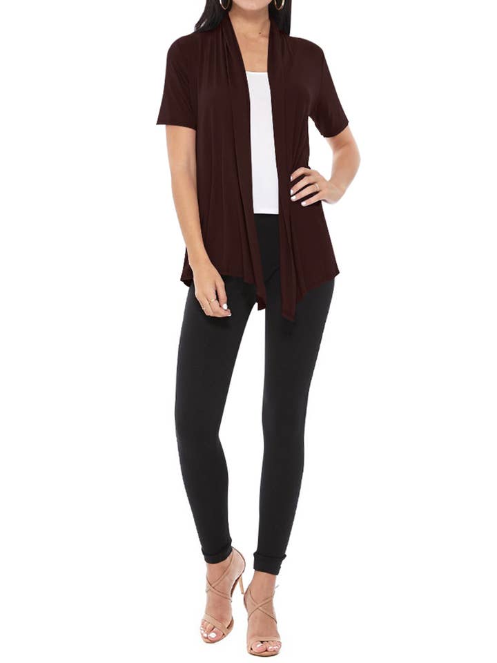 MOA COLLECTION - Wholesale Cardigan - Women's - Women's Casual Short Sleeve Draped Open Front Solid Cardigan7