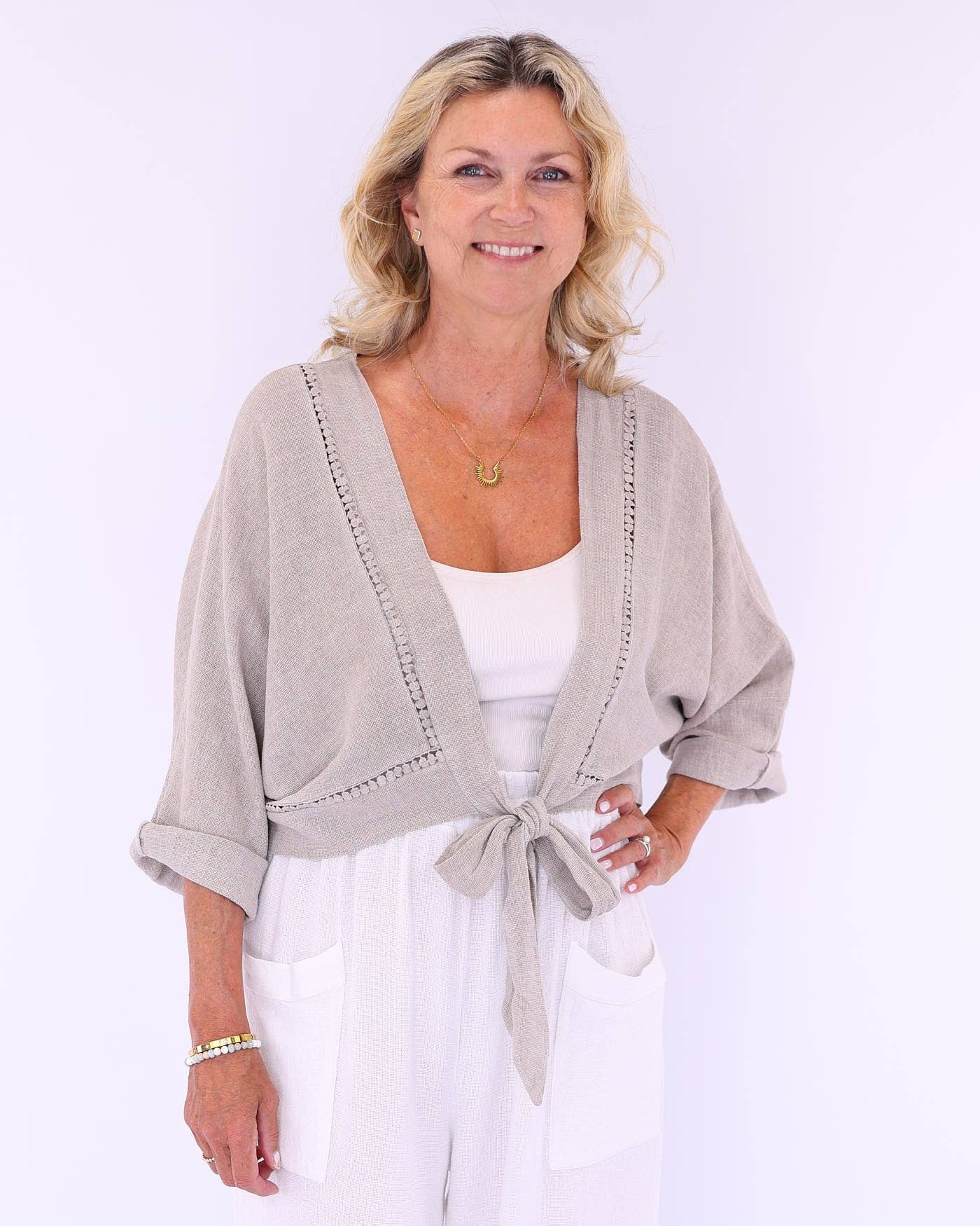 Cadenza Italy Ltd - Wholesale Jacket - Women's - Linen and Cotton Blend Tie Front Jacket8