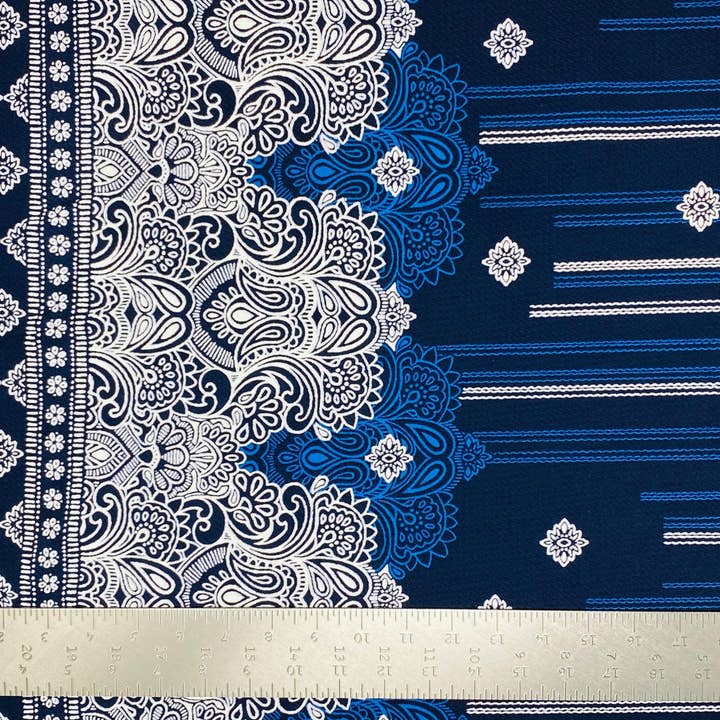 Navy Denim Bullet Knit Puff Geometric Print Fabric for wholesale on Faire