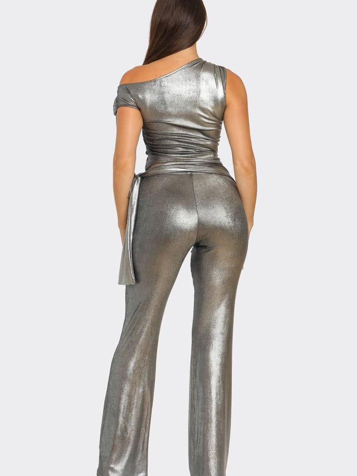 Julia by LoveJ - Wholesale Top & Pant Set (NOT Loungewear) - Women's - Asymmetrical Shoulder Shirring Tie Top Pants Set8