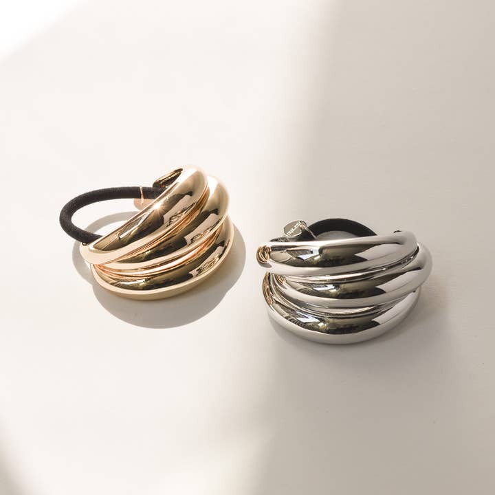 nar'sha - Wholesale Hair Tie - Triple Arch Metal Ponytail Hair Tie | Gold1