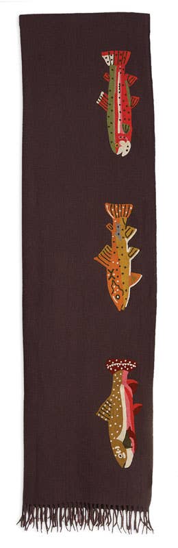 Chandler 4 Corners - Wholesale Throw Blanket - Trout Embroidered Wool Blanket0