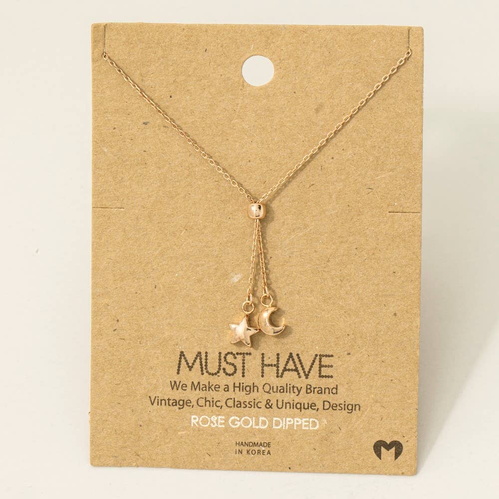 Fame Accessories - Wholesale Pendant/Charm Necklace - Gold Dipped Mini Moon And Star Lariat Y Necklace4