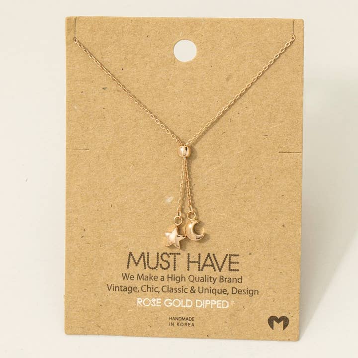 Fame Accessories - Wholesale Pendant/Charm Necklace - Gold Dipped Mini Moon And Star Lariat Y Necklace4