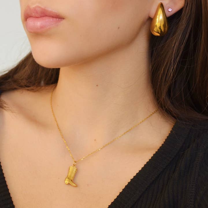 AzzaikJewelry - Wholesale Link & Chain Necklace - Cowboy Boot Charm Necklace Stainless Steel3