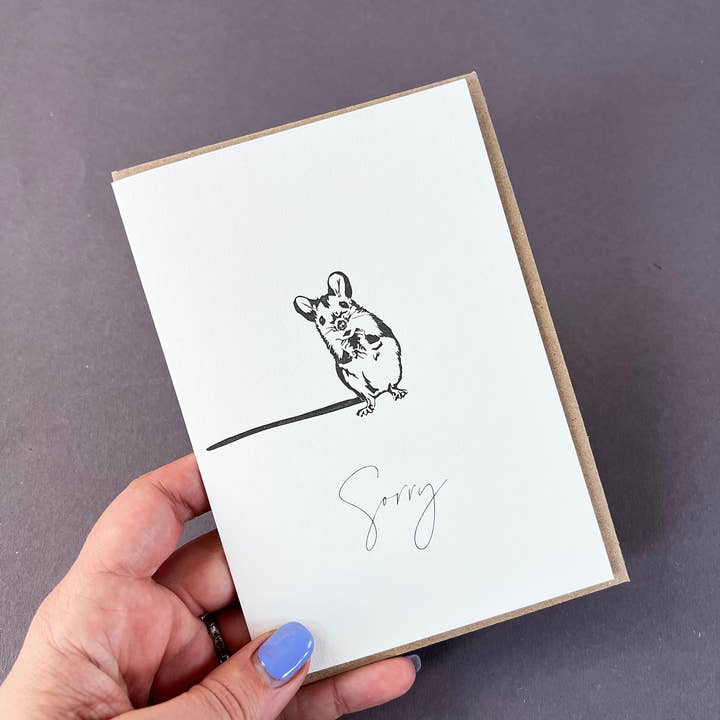 Penguin Ink – postal de simpatia por atacado – Cartão Letterpress Desculpa Rato