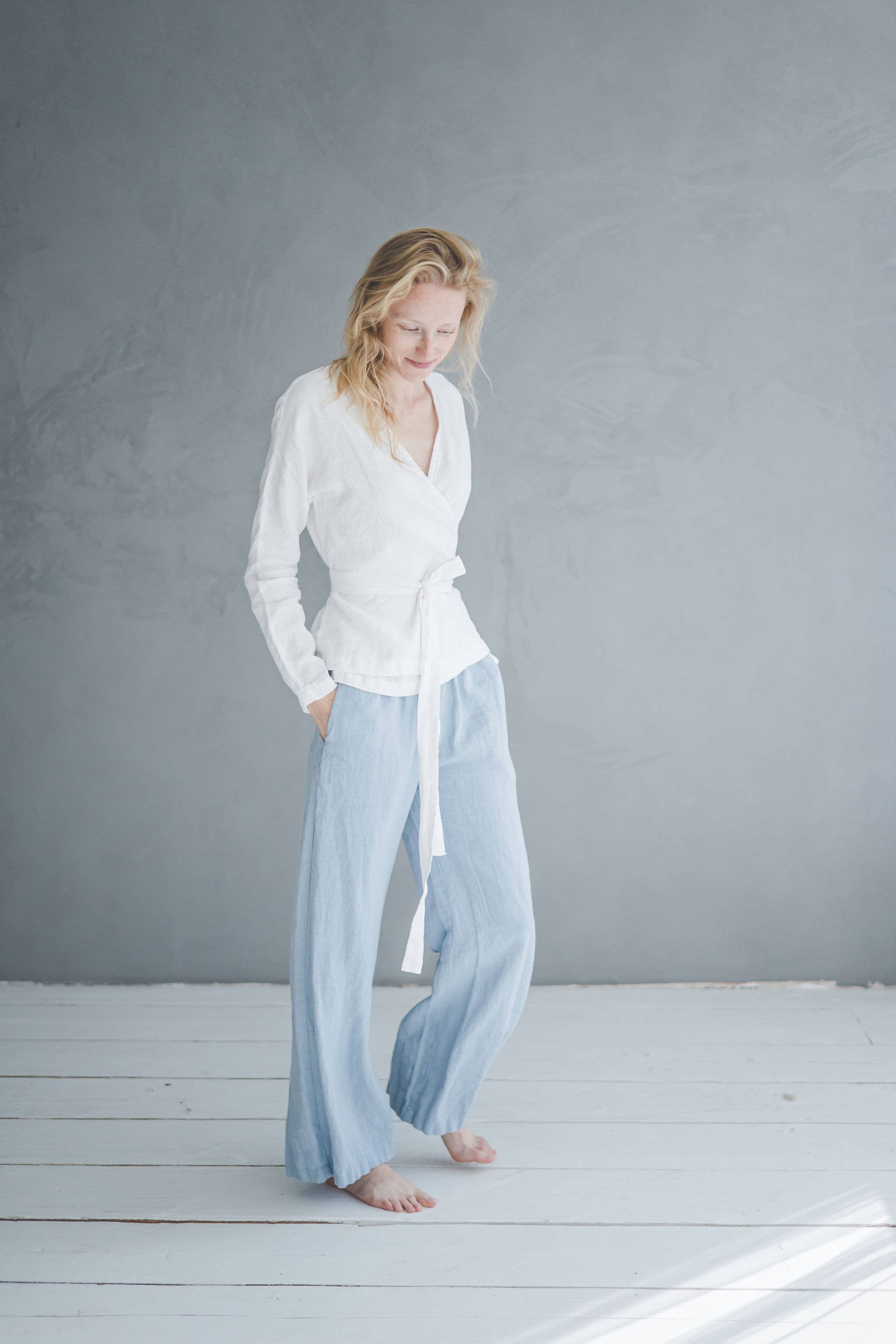 Epic Linen - Wholesale Blouse - Women's - Linen Wrap Blouse, Long Sleeve Top1