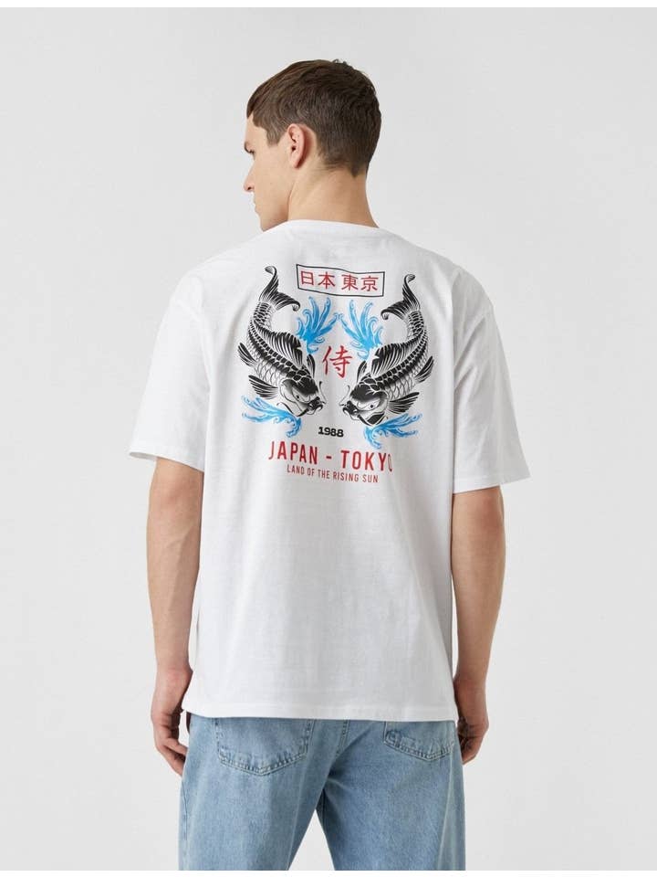 Blanco Camiseta blanca con estampado de carpas koi japonesas de venta al por mayor en Faire