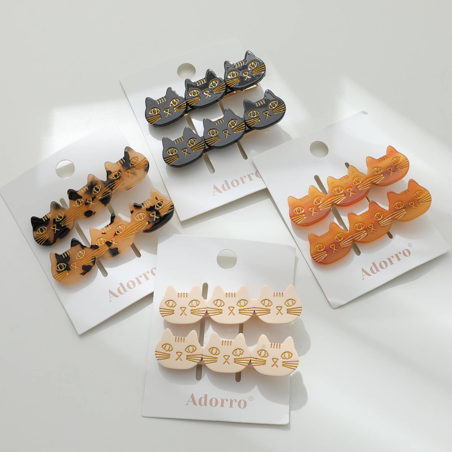 Adorro – Clips para cabelo - Mulher por atacado – Zoe | Presilha de Cabelo com Três Rostos de Gato (Conjunto com 2 unidades)2