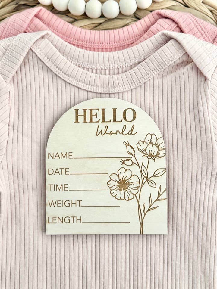 Floral Hello World Wooden Disc for wholesale by Mallory Jayde Home and Gifts