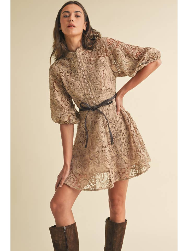 Beige Crochet Lace VIctorian style Mini Dress for wholesale on Faire