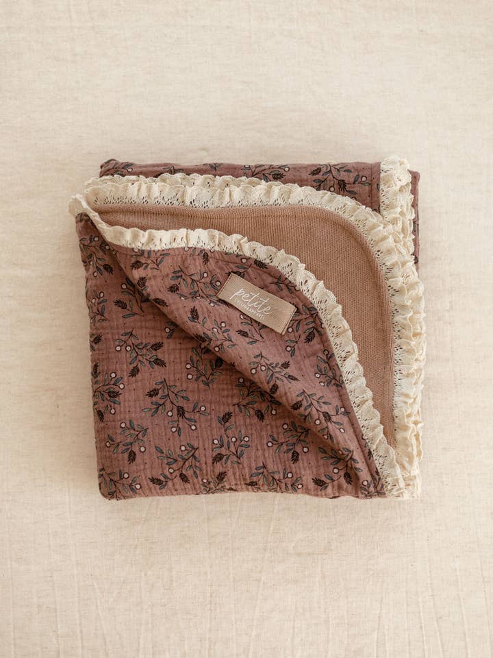 PETITE EvelinaApparel - Vente Couverture de lit – enfant et bébé - Couverture en mousseline / Floral moka1