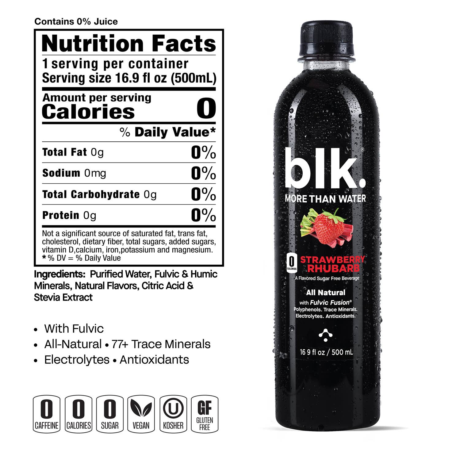 blk. water - Wholesale Sparkling Water - blk. Water Strawberry Rhubarb, 500mL 12 Pack, Bottles3